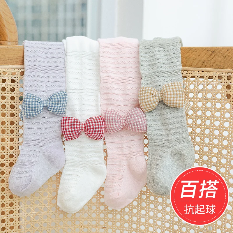 summer spring toddler kids striped bowknot mesh pantyhose breathable cute anti-mosquito Ultra-thin transparent princess tights