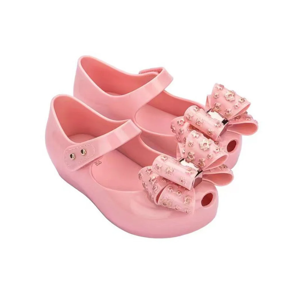 Mini Girl Sandals 2024 Kids Sparkle Bow Summer Shoes for Children Sandals Waterproof Non-slip Beach Sandals Melissa Shoes HMI087