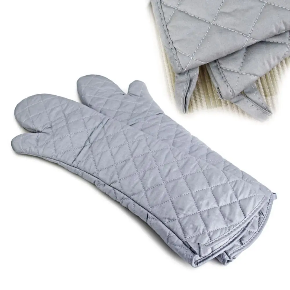 

Heat Resistant Long Cotton Oven Mitts Thickened Anti-scald Kitchen Microwave Mittens Angled Cuff Cotton Lining
