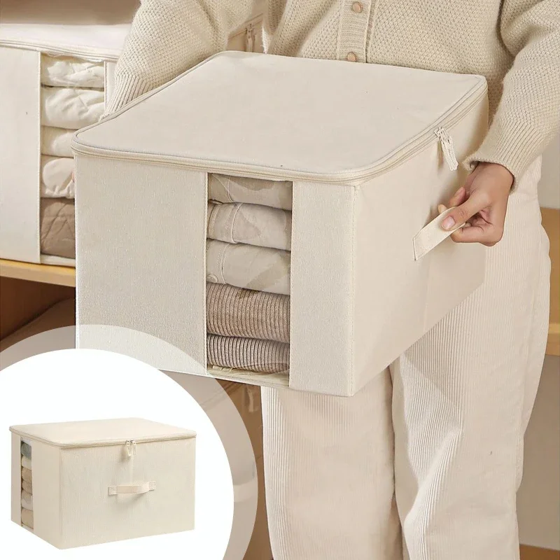1 Pack Canvas Comforter Storage Bags with Dual Zipper Washable Folding for Home Organization Closet Office Clothes Sweater Cloth
