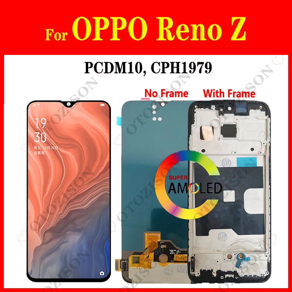 Wyświetlacz do OPPO Reno Z LCD Z ramką PCDM10 CPH1979 ekran LCD czujnik panelu dotykowego Digitizer zamienny wyświetlacz RenoZ