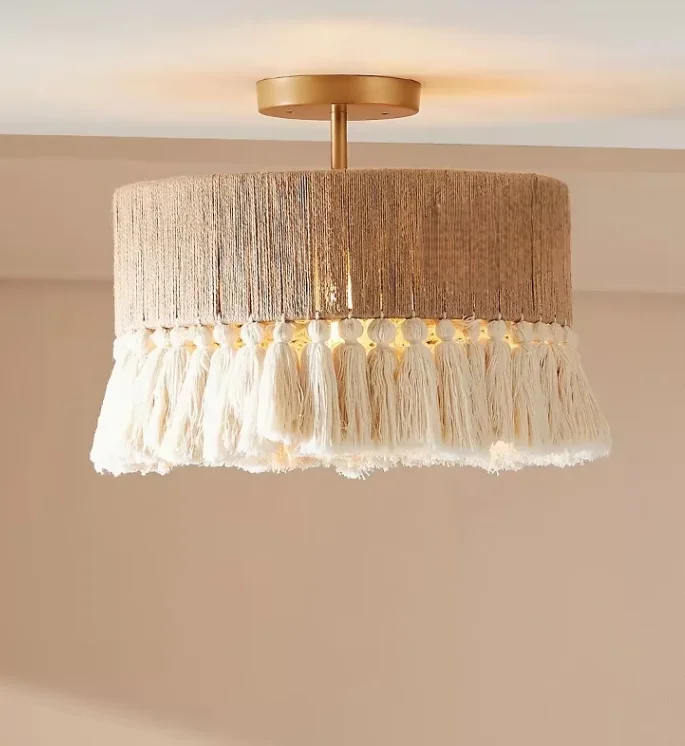 #￥Hand Woven Boho Crochet NaturalCotton Rope Macrame LampshadeModern MCM Eco-Friendly for Room Ceiling Hotel Wedding Decorations