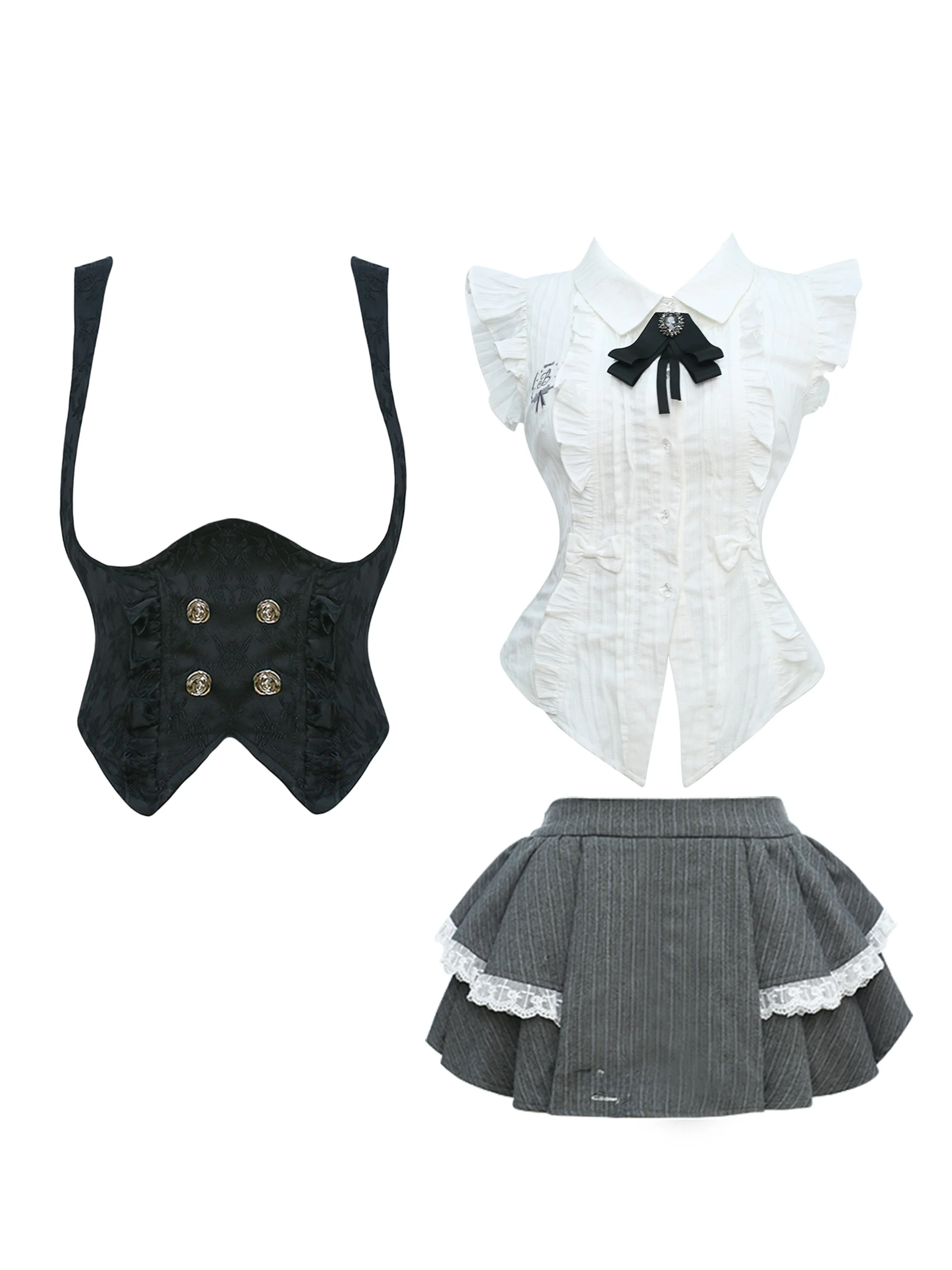 

Tight Waist Spicy Girl Set Women's Vest White Shirt Half Skirt Summer Fashion Set College Style Elastic Waist Trendy Ensemble