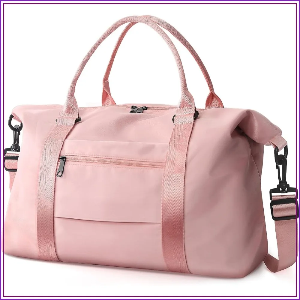 

Travel Duffle Bag, Waterproof Weekender Carry On Tote for Women, Sport Gym Bag for Men, Hospital Bag with Trolley Sleeve Coral Pink
