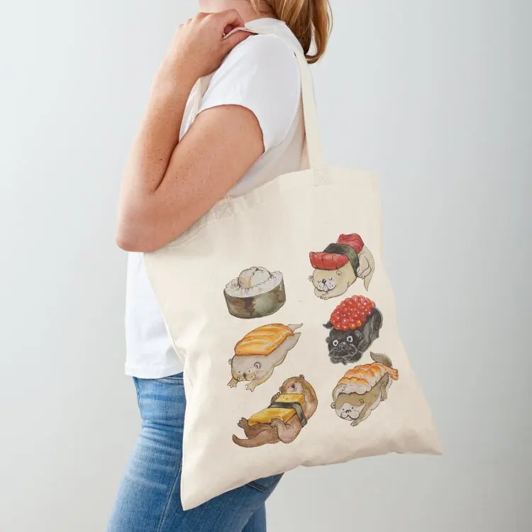 

Sushi Otter Watercolor Tote Bag Eco bag shopper bags for women custom tote bag handbag