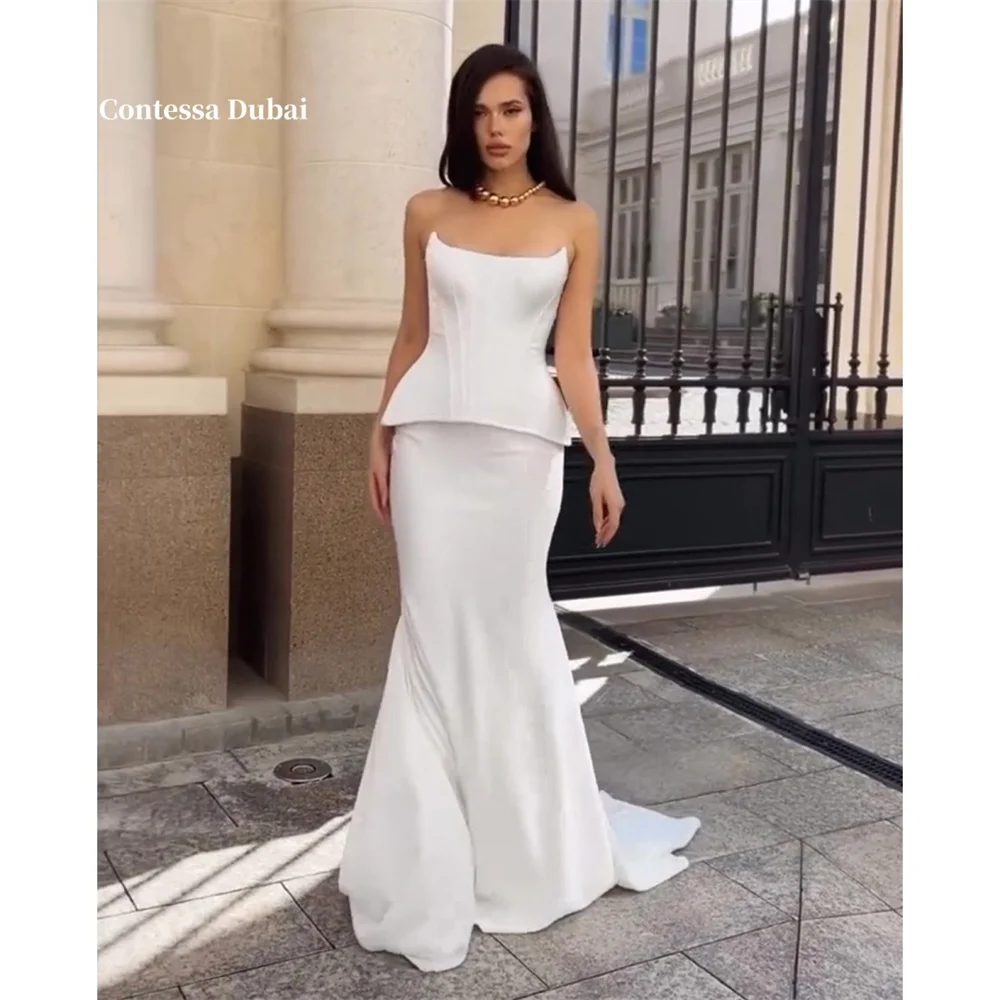 

Contessa Dubai Two Piece Strapless Sheath Prom Dresses Waist Cinching Sleeveless فساتين سهراتMermaid Court Train robes de soirée