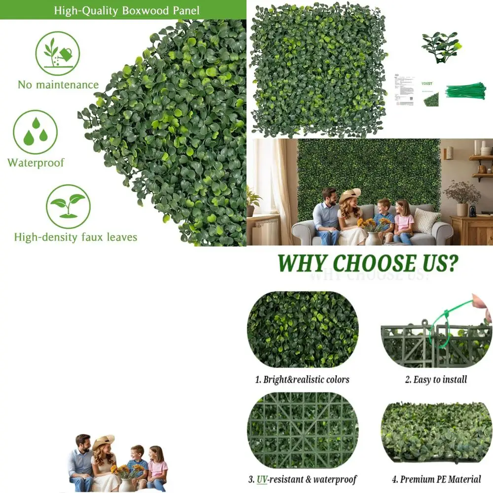 

20 x 20 Artificial Grass Wall Panels, 12 Pack, UV-Resistant, Indoor/Outdoor Privacy Screen, Party Decor, Green Wall Decoration (