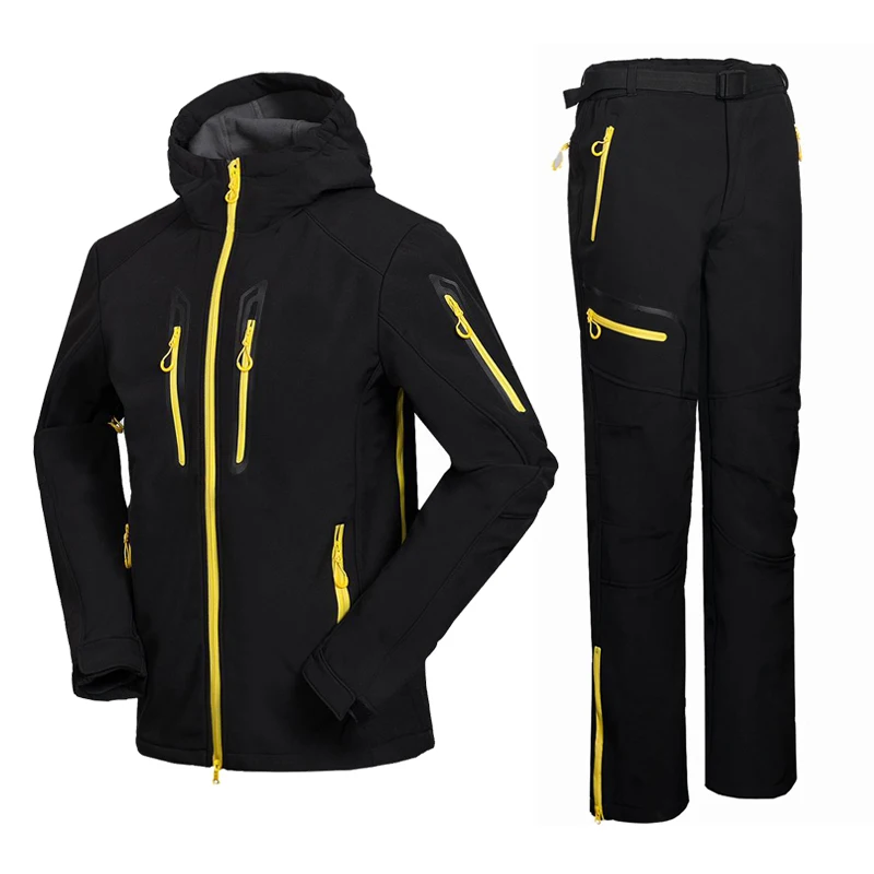 New Men Waterproof Softshell Jackets Outdoor Thermal Mountain Climbing Skiing Sports Anti-UV Fleece Breathable Jacket and Pants