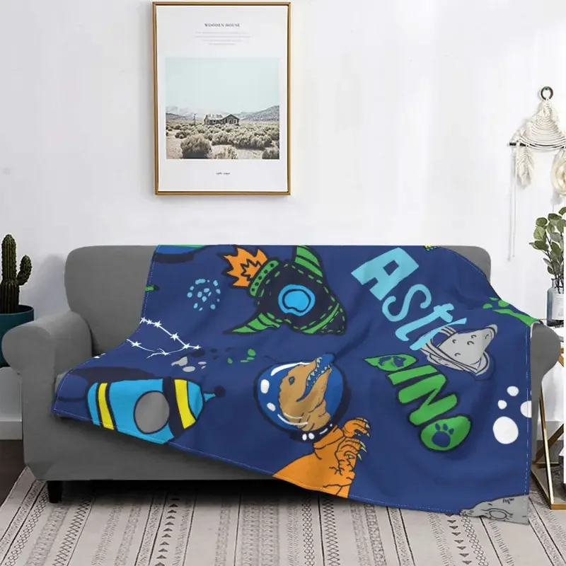 Dinosaurs In Space Hand Drawn Wool Blanket Cute Dino Cartoon Funny Throw Blanket for Home 150*125cm Bedspread