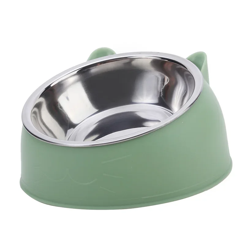 1pc chat bol belle créative incliné chaton chiot nourriture bols d'alimentation en acier inoxydable chats boire mangeoire animaux de compagnie chiens chats mangeoires
