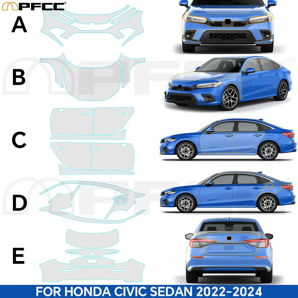 Pre Cut For Honda Civic Sedan 2022-2024 TPU Car Paint Protection Film Car Body Anti-Scratch Sticker Repair Film PPF Kit