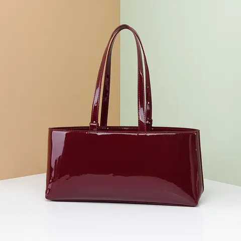 Korean Style Wine Red Underarm Bag Luxury Shiny High-end Evening Bag Long Strip Lady Shoulder Bag Large Capacity Shopper