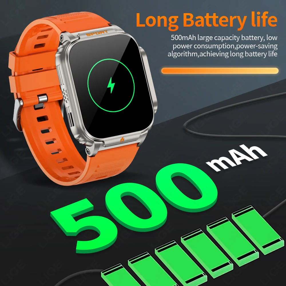 LIGE Health Monitor Men Smart Watch 500mAh Battery New 1.95