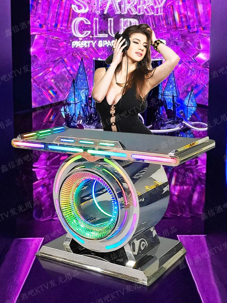 Bar Luminous DJ Table DJing Table Party Room Voice-activated DJ Table Stainless Steel Wrought Iron Mixing Console Removable