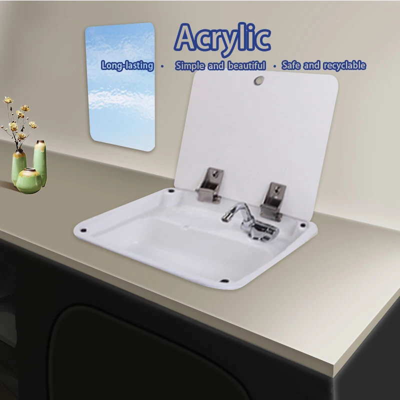 

445*400*145mm White Acrylic Sink With Lid Top GR-Y009A Boat Caravan RV Camper lightweight and durable