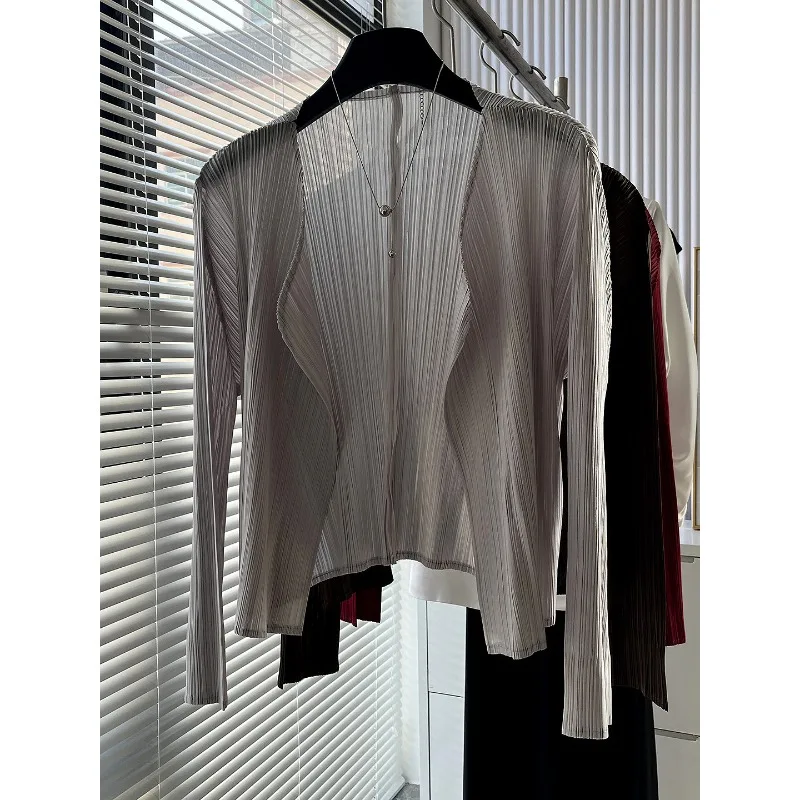 Miyake 2026 Pleated Jacket Women Solid Color Casual Loose
