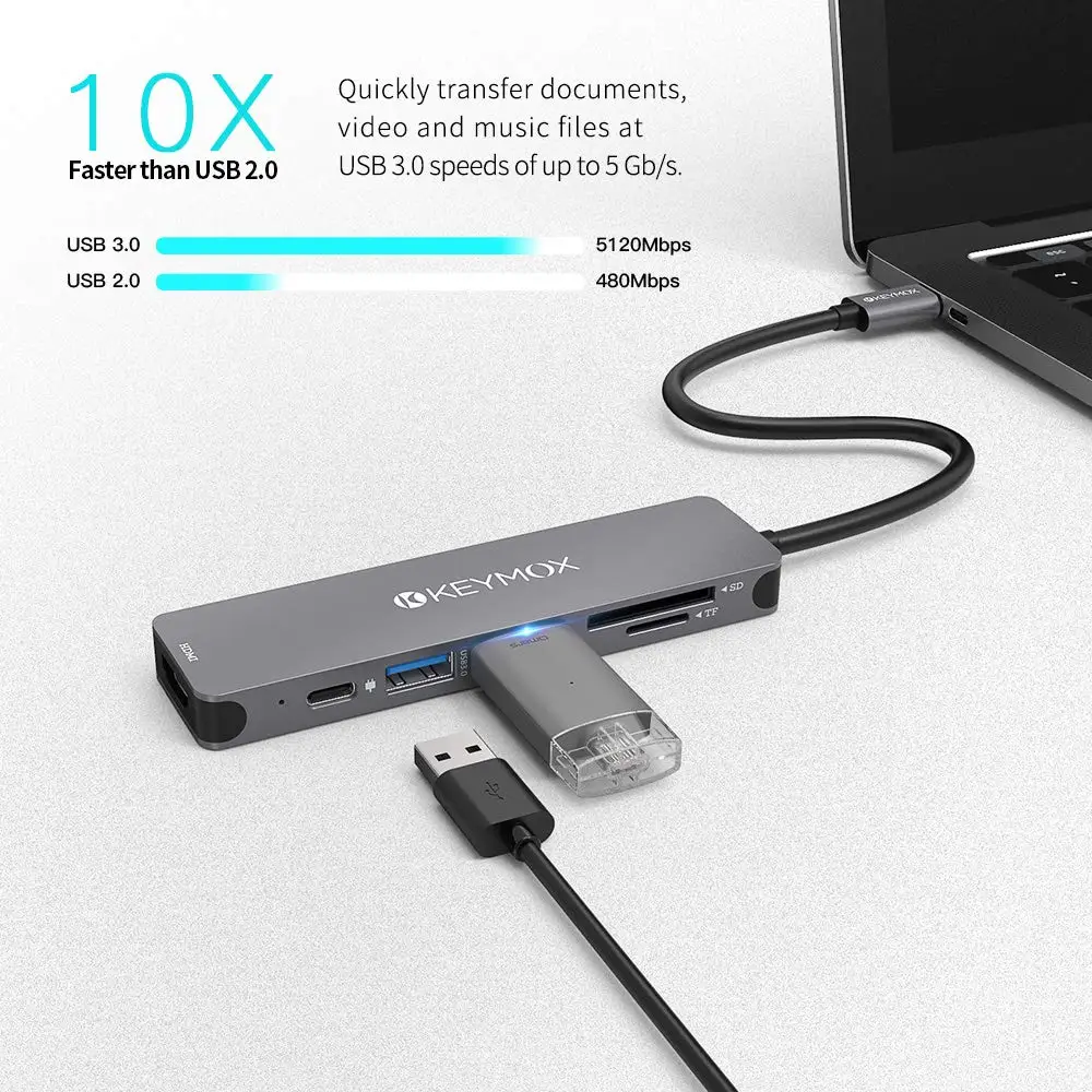 $29-$3 (KR0001) USB C-4K HDMI 100W PD 2 USB 2.0 포트 SD 카드 리더, KEYMOX 멀티 포트 어댑터, 동글 노트북 독, USB 분배기, 6 in 1 허브 3.0