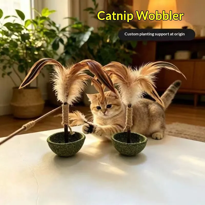 Katzenminze-Tumbler Selbstspielzeug für Katzen, Beißstab und Teaser-Stab, Interaktives rotierendes Spielzeug zur Linderung der Langeweile bei Kätzchen und Katzen