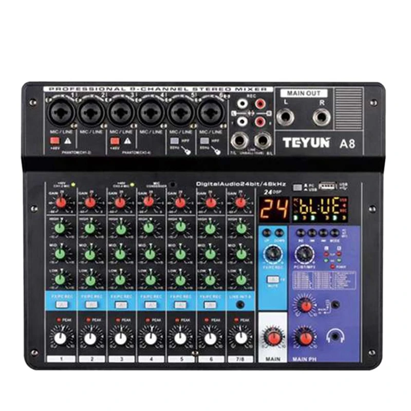 

Sound Card Audio Mixer Sound Board Console Desk System Interface 8 Channel USB Bluetooth 48V Power Stereo (EU Plug)