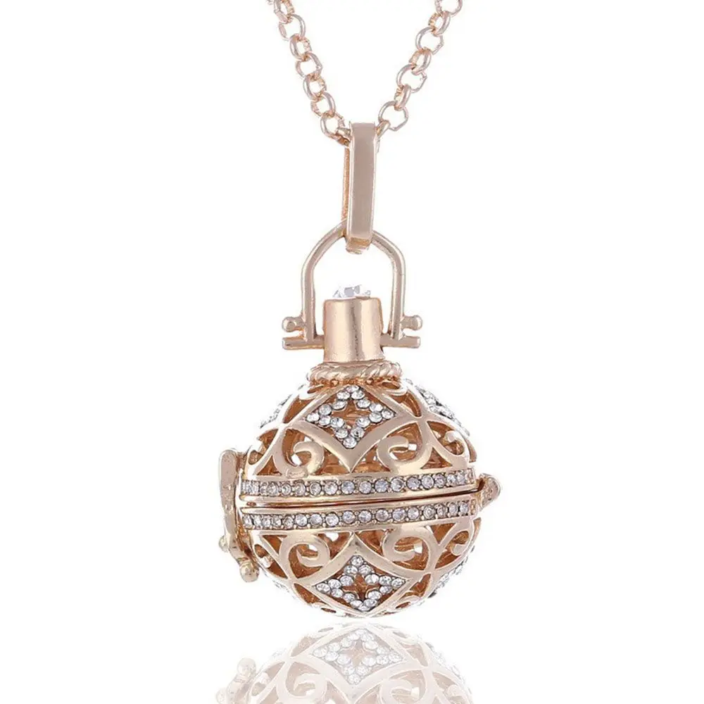 DIY Flower Pattern Jewelry Openable Cage Hollow Out Angel Caller Musical Sound Bell Harmony Ball Chain Necklace Locket Pendant