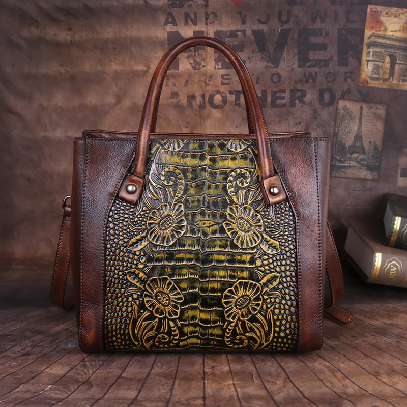 

Nesitu High Quality Vintage Genuine Leather Women Handbag Cowhide Shoulder Messenger Bag Purse Yellow Coffee Grey Green M256