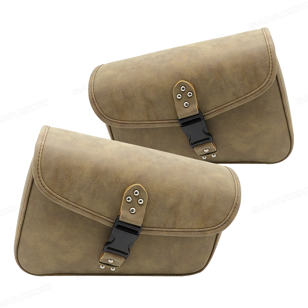 

Brown gray Motorcycle Leather Saddle Bag Fit for Honda Yamaha Suzuki Harley Sportster XL883 1200 Luggage Side Tool Bag Universak