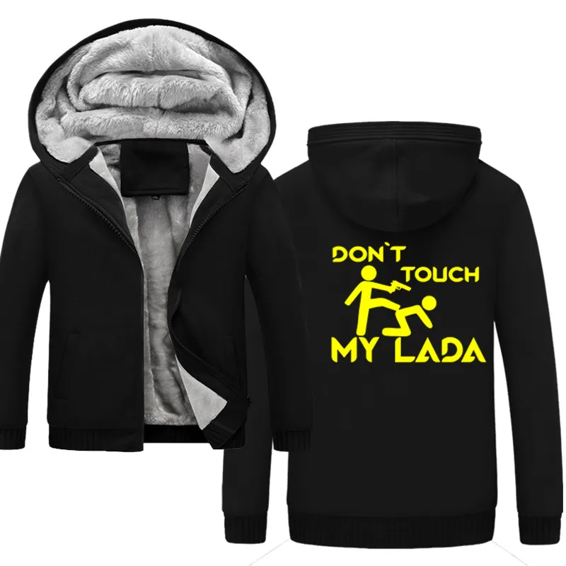 

Don't touch my lada Hoodies Men Hooded Wool Winter Thickened Warm Coat Male Sweatshirts Coat Zipper Cardigan Hoody Man Clothing