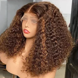 180Density 26Inch Brown Kinky Curly Glueless Preplucked Baby Hair Lace Front Wig For Black Women With Fashion Synthetic Daily