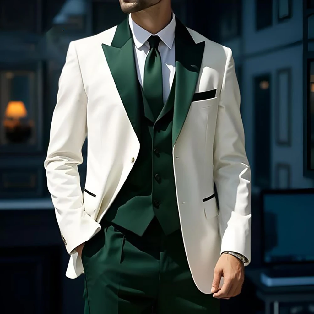 

High Quality Wedding Men's Suits Formal Slim Fit 3 Piece Jacket Pants Vest Luxury Customized Blazer Fashion Costume Homme