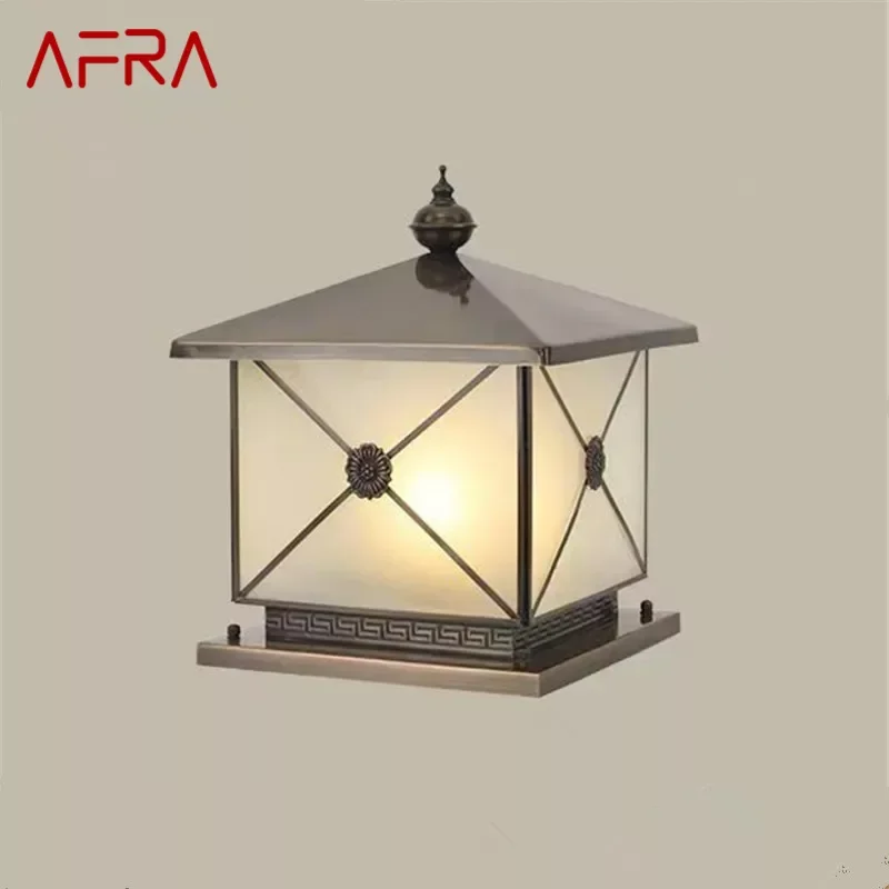 

AFRA Outdoor Electricity Post Lamp Vintage Creative Chinese Brass Pillar Light LED Waterproof IP65 for Home Villa Courtyard