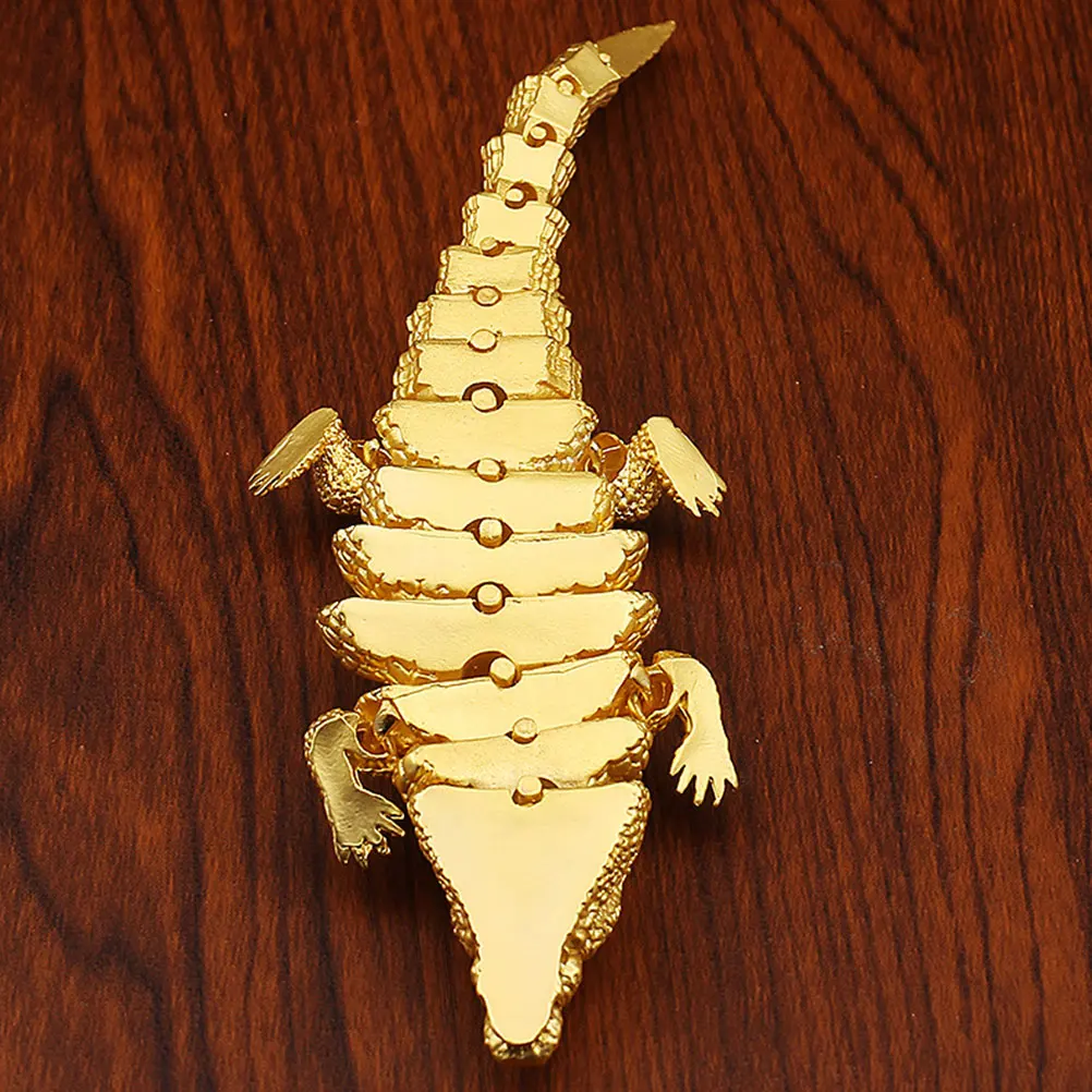 

Golden Crocodile Figurine Home Decor Statue Metal Alligator Ornament for Aquarium Table Desktop Retro Brass Animal Craft