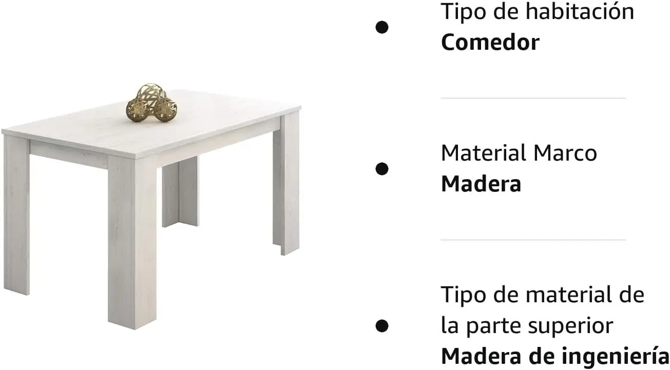 Mesa de Comedor moderna, mesa Fija, Modelo Berta , Medidas: 140 (Largo) x 80 (Ancho) x 75 cm (Alto)