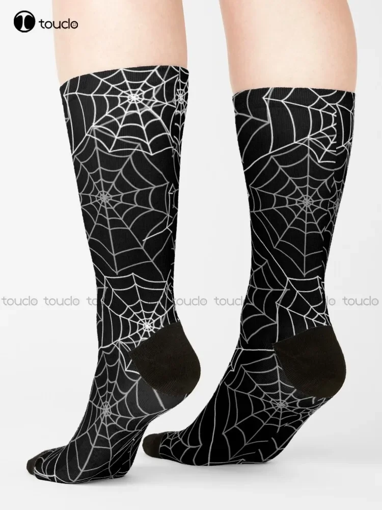 Spider Cobweb Spiderweb Halloween Goth Pattern Hd High Quality Online Store Socks Halloween Hiking Socks Women Unisex Adult