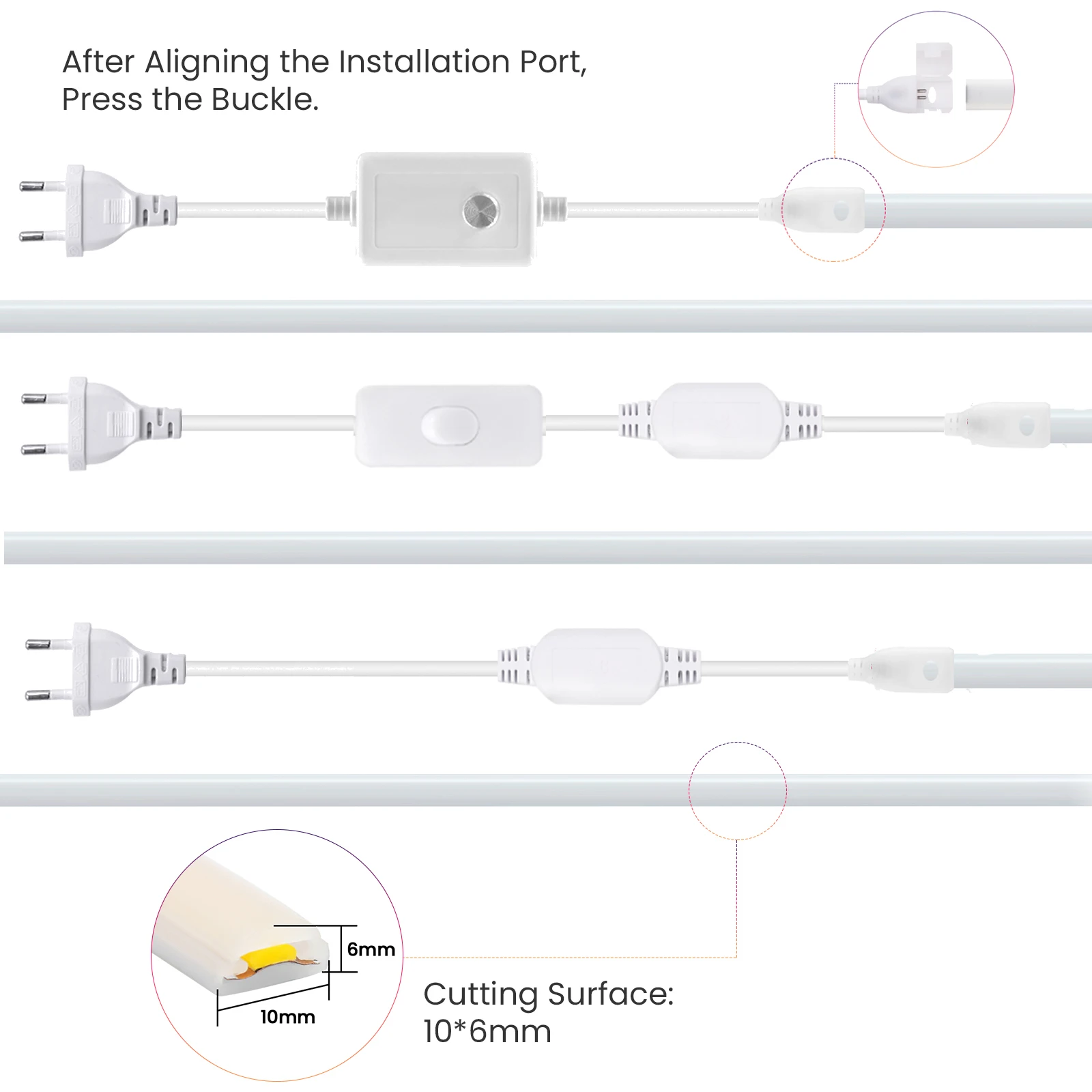 Dimmable Switch 220V 230V COB LED Strip Light With Dimmer ON/OFF EU US UK Power Plug 10MM Width Home Bedroom Kitchen Decoration
