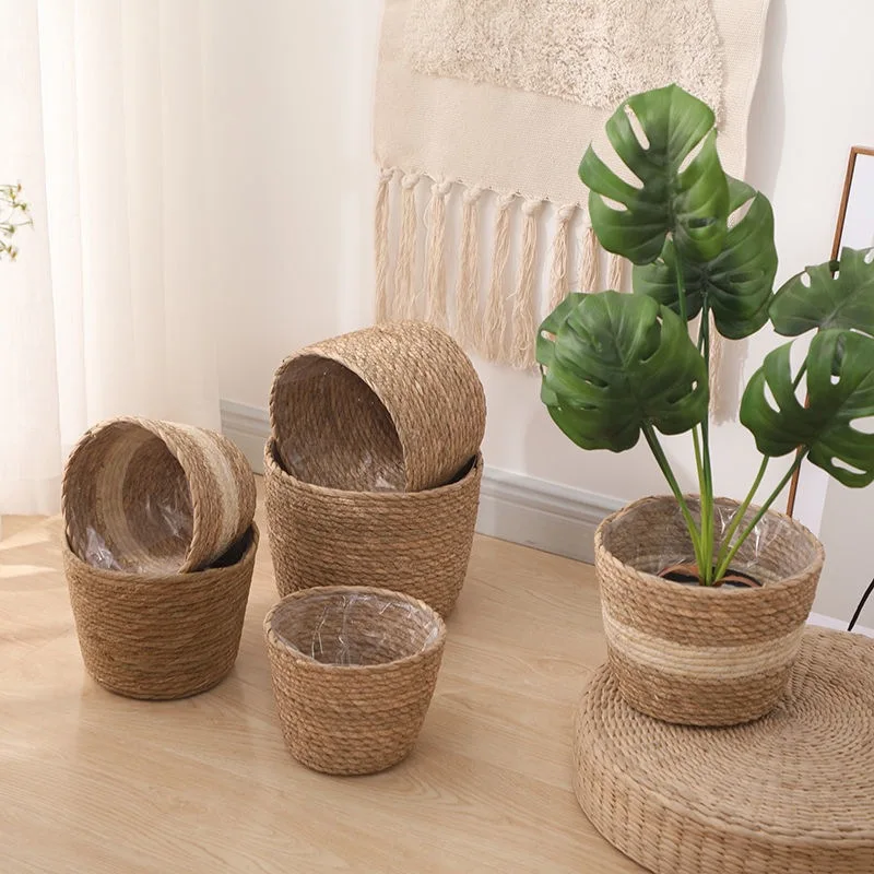 

Nordic Grass Woven Flower Pot Woven Flower Pot Set with Green Luo and Meaty Vine Woven Flower Basket Style Creative Flower Pot