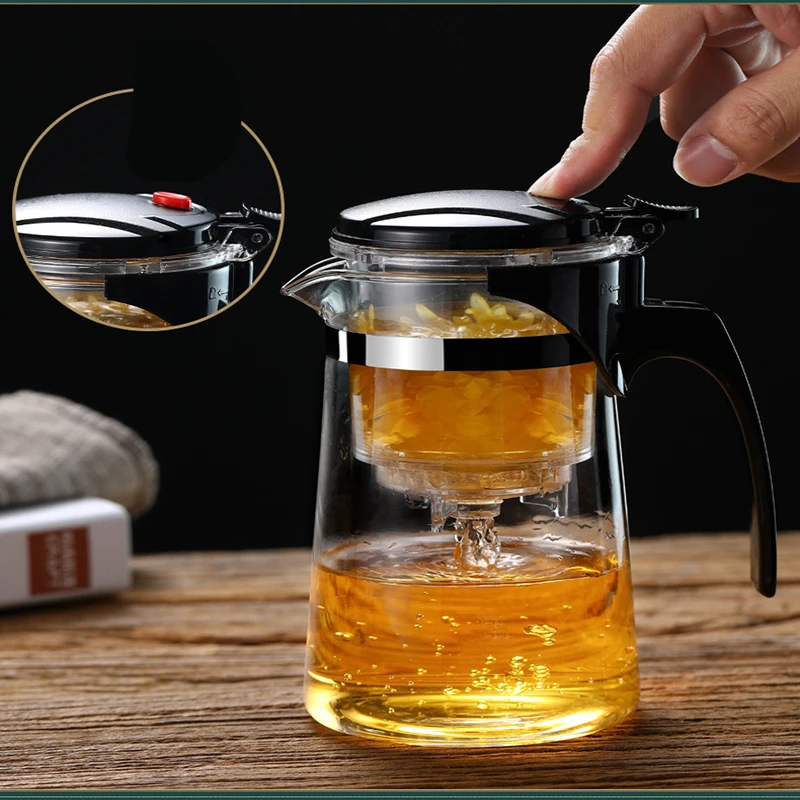 Teapot With Infuser Thickened Glass Heated Resistant Tea Pot One-button Filtering Tea Separation Kettle Chinese Gung Fu Teawear