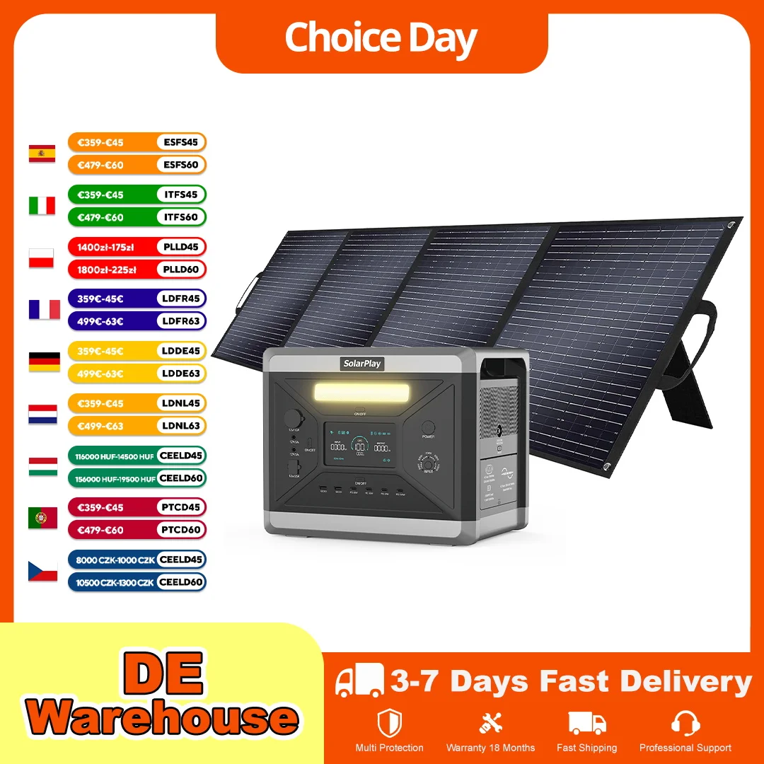SolarPlay 2400W Tragbare Stromstation Generator LiFePO4 Batterie AC-Ausgang …