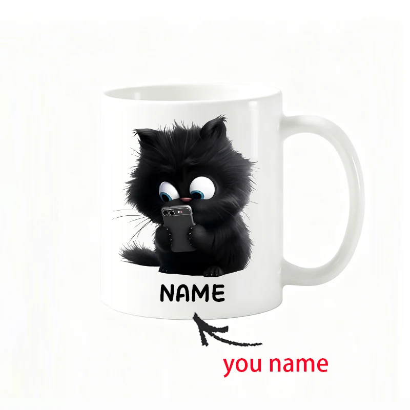 1 Customizable Black Cat Ceramic Coffee Mug – 