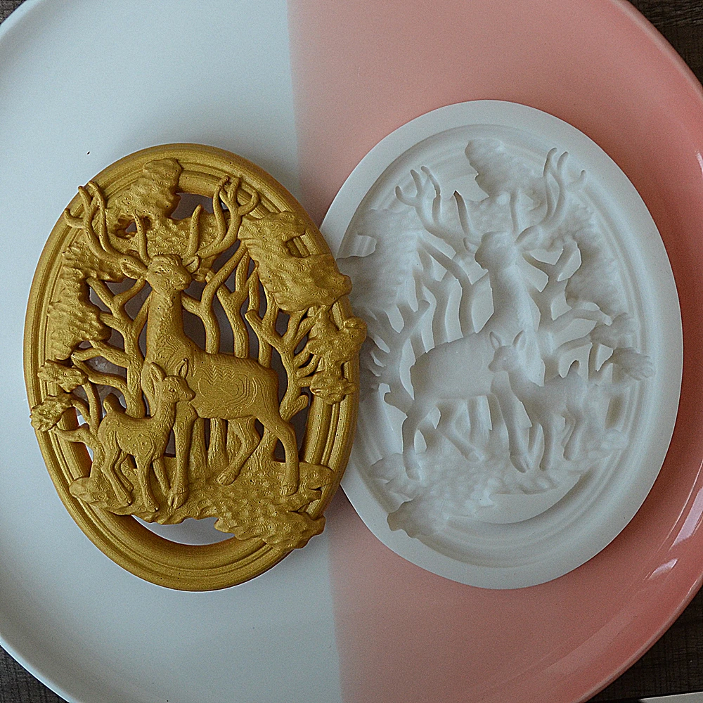 Two Christmas Deer Shaped Silicone Molds DIY Handmade Epoxy Resin Series Cake Baking Decoration Chocolate Deer Silicone Molds