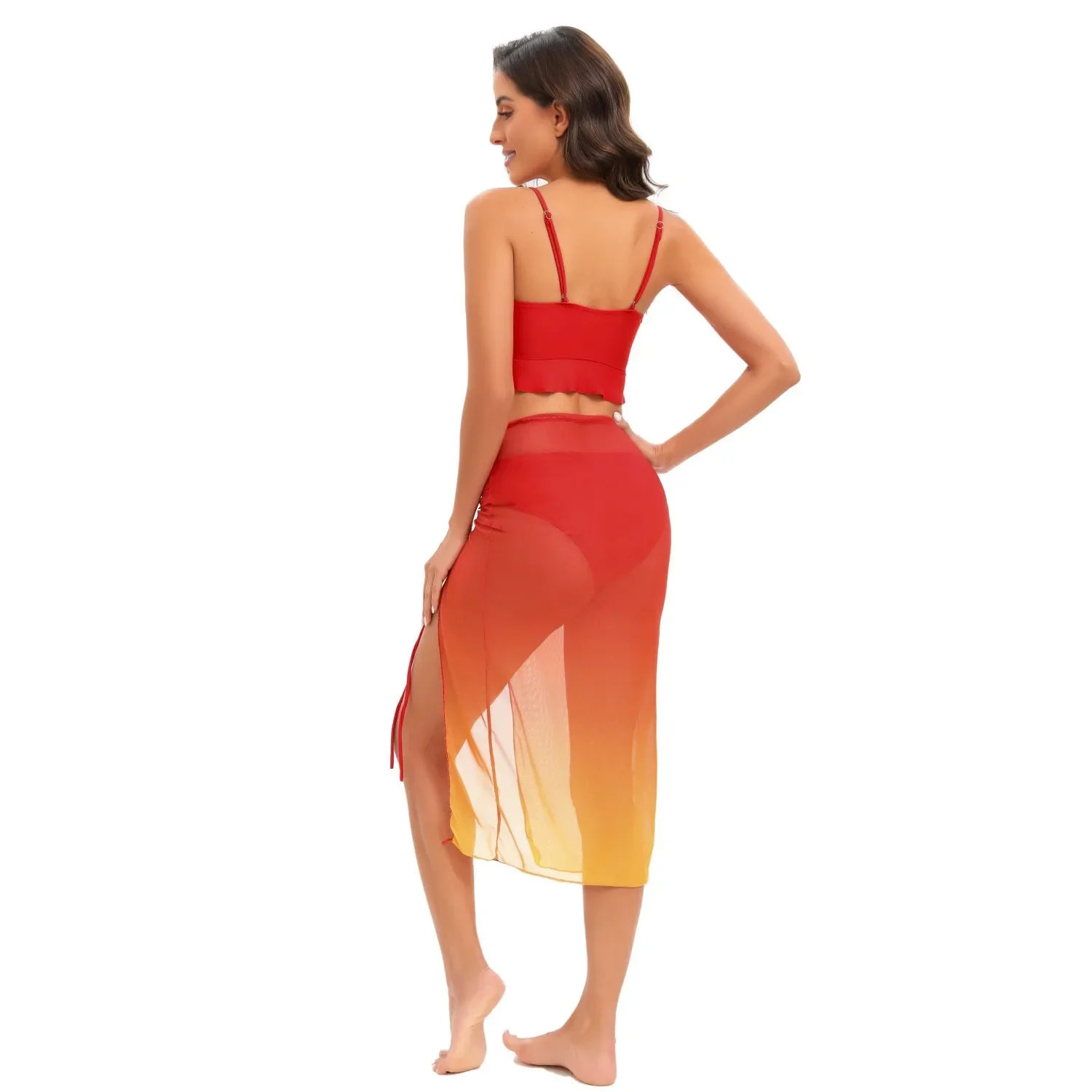 Women 3pack Ruffle Bandeau Bikini Sets with Drawstring Mesh Skirt Beach Swimsuit for Women Swimwear 2024 Bathing Suit Brazilian