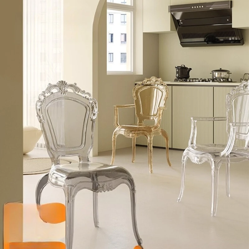 

Princess chair transparent crystal ghost stool makeup chair French retro hotel court chair