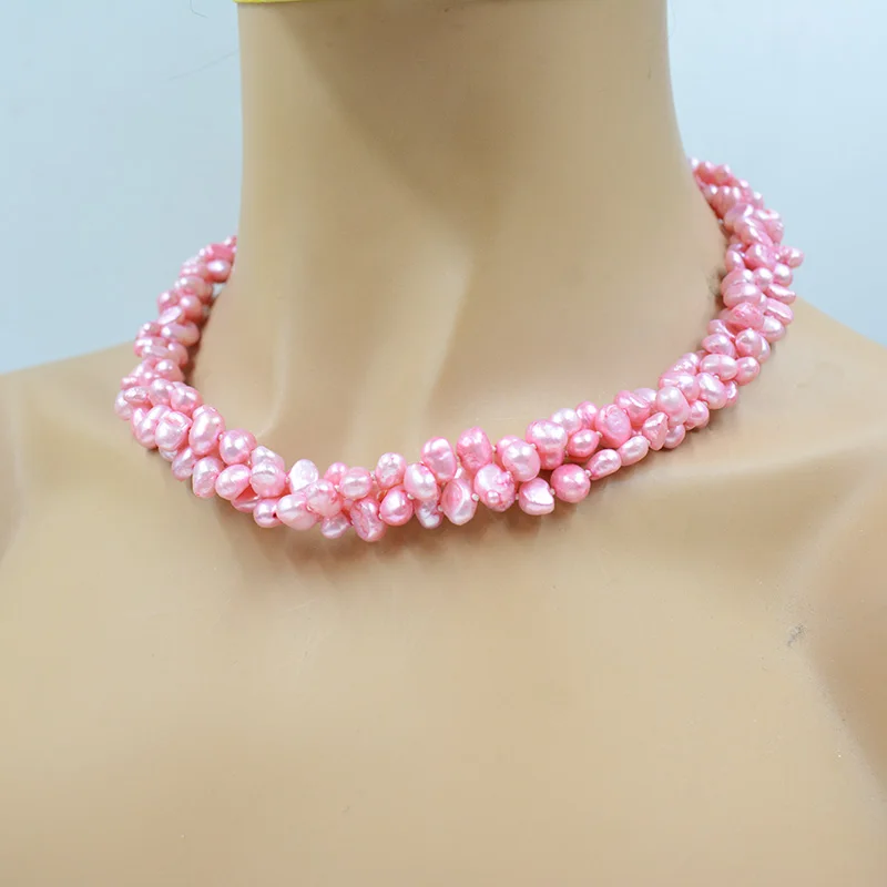 the last one. 3 strands of 7MM AAA pink natural Baroque pearl necklace. Fashion Women's Party Jewelry 46CM