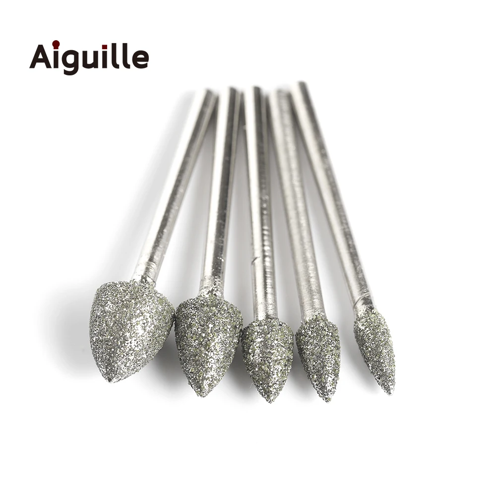 10pcs 60# Diamond Grinding Burr Metal Peeling Bits Stone Jade Grinding Bits Diamond Grinding Marble carving Point Polishing Bits