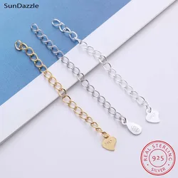 Genuine Real Solid 925 Sterling Silver Extension Chains 18k Gold Extended Tail Chain Heart DIY Jewelry Findings