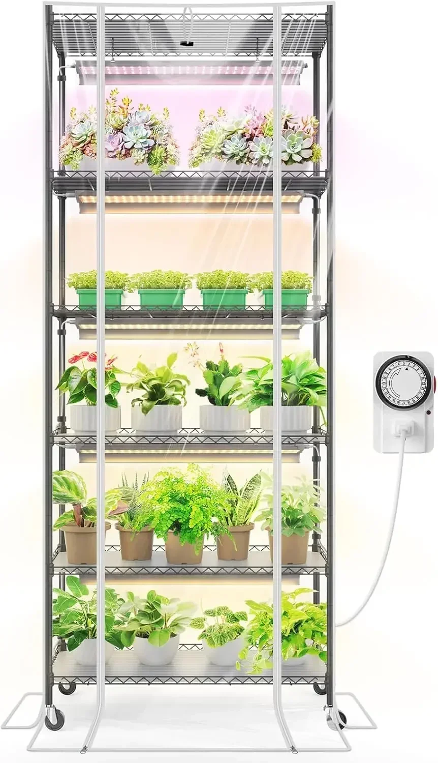 

CX2Z Greenhouse with Grow Light for Indoor Plant & Seedlings, 6-Tier Plant Shelf with 2FT 30W(Per Light) Full Spectrum P