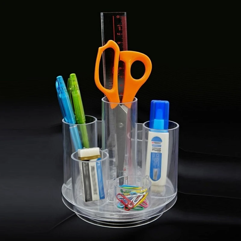 学校や家庭用のアクリルペンホルダー、回転デスクオーガナイザー、メイクブラシ収納ボックス、クリアディスプレイ、360
