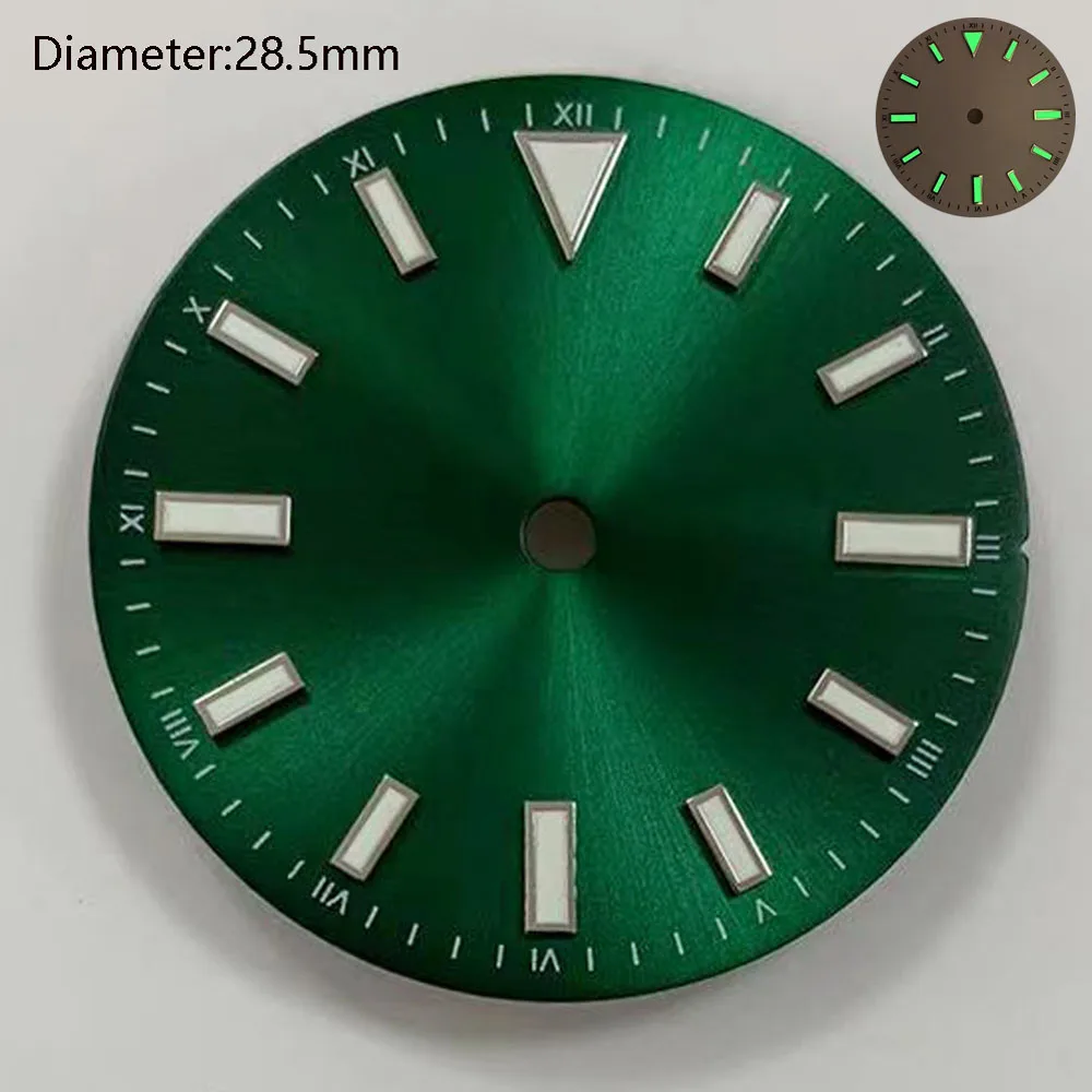 Mostrador nh35 de 28.5mm, cinza, azul, verde, sunburst, adequado para movimento mecânico automático nh35, acessórios de relógio, logotipo personalizado