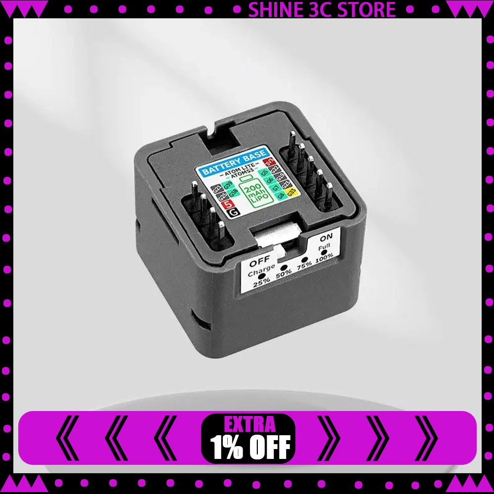 M5Stack Atomic Battery Base Rechargeable Power Base 200mAh Battery Step-Up Charging One-Button Change Over Battery Powered Base