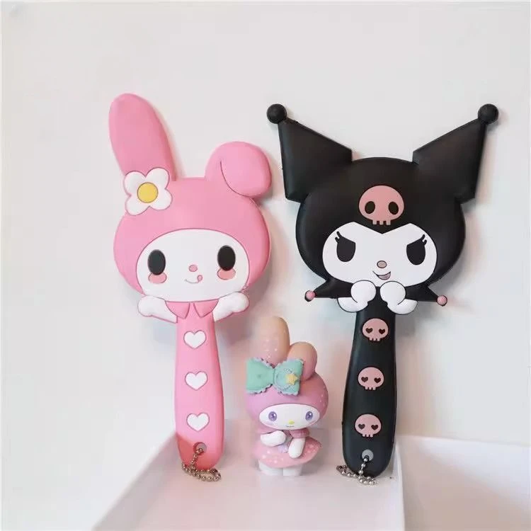 Sanrio Cartoon Kuromi My Melody Anime Girls Mirror Cute Student Portable Makeup Mirror Touch-up Mirror Silicone Handle New