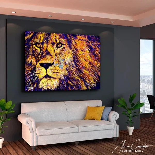 

Canvas Painting with Frame Colorful Lion Tiger Elephant Wild Animal Wall Art Poster Prints Modern Abstract Picture Living Room